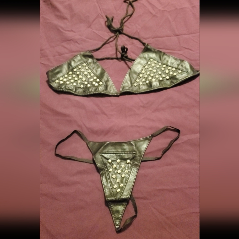 Studded Leather Lingerie Bikini Costume Set New Without Tags